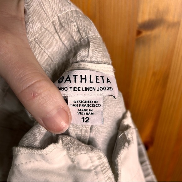 Athleta Cabo Tide Linen Jogger Pants Women’s 12 Natural Tan Lightweight Summer - Picture 9 of 10